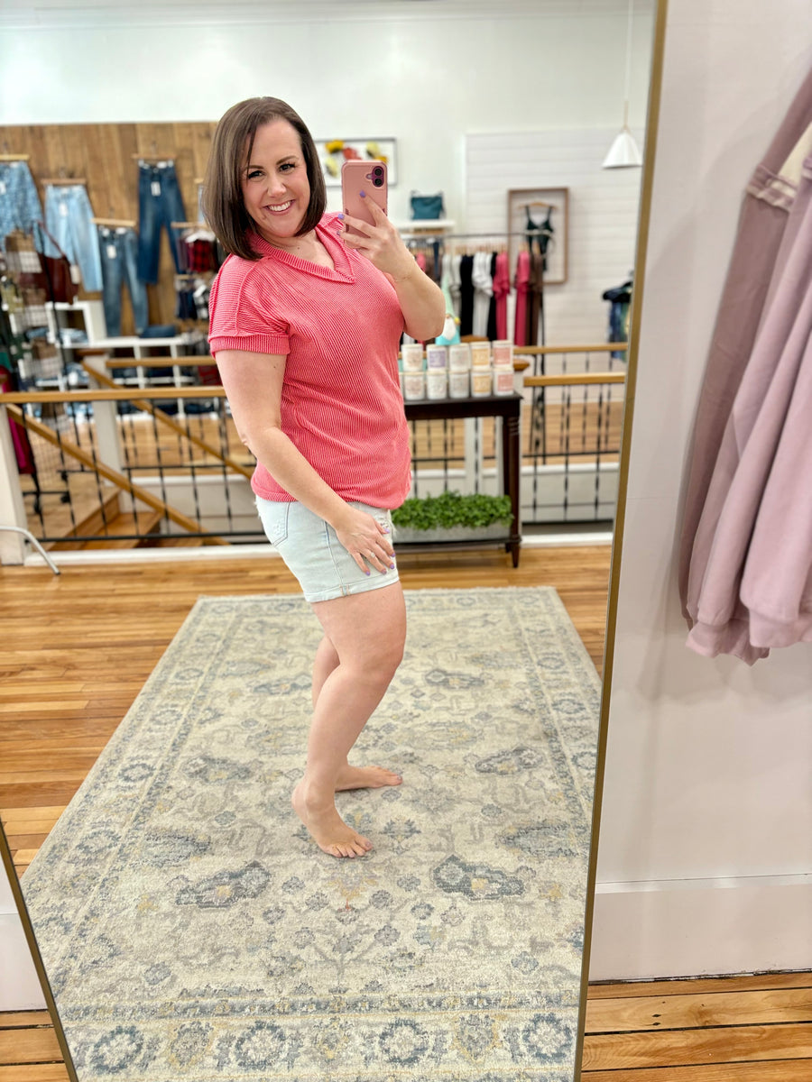 Urban Ribbed Short Sleeve Tee- Coral
