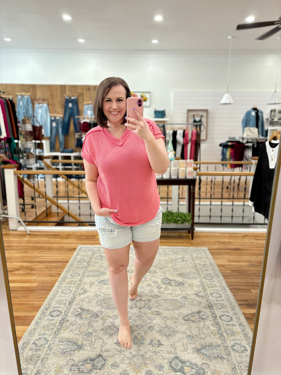 Urban Ribbed Short Sleeve Tee- Coral