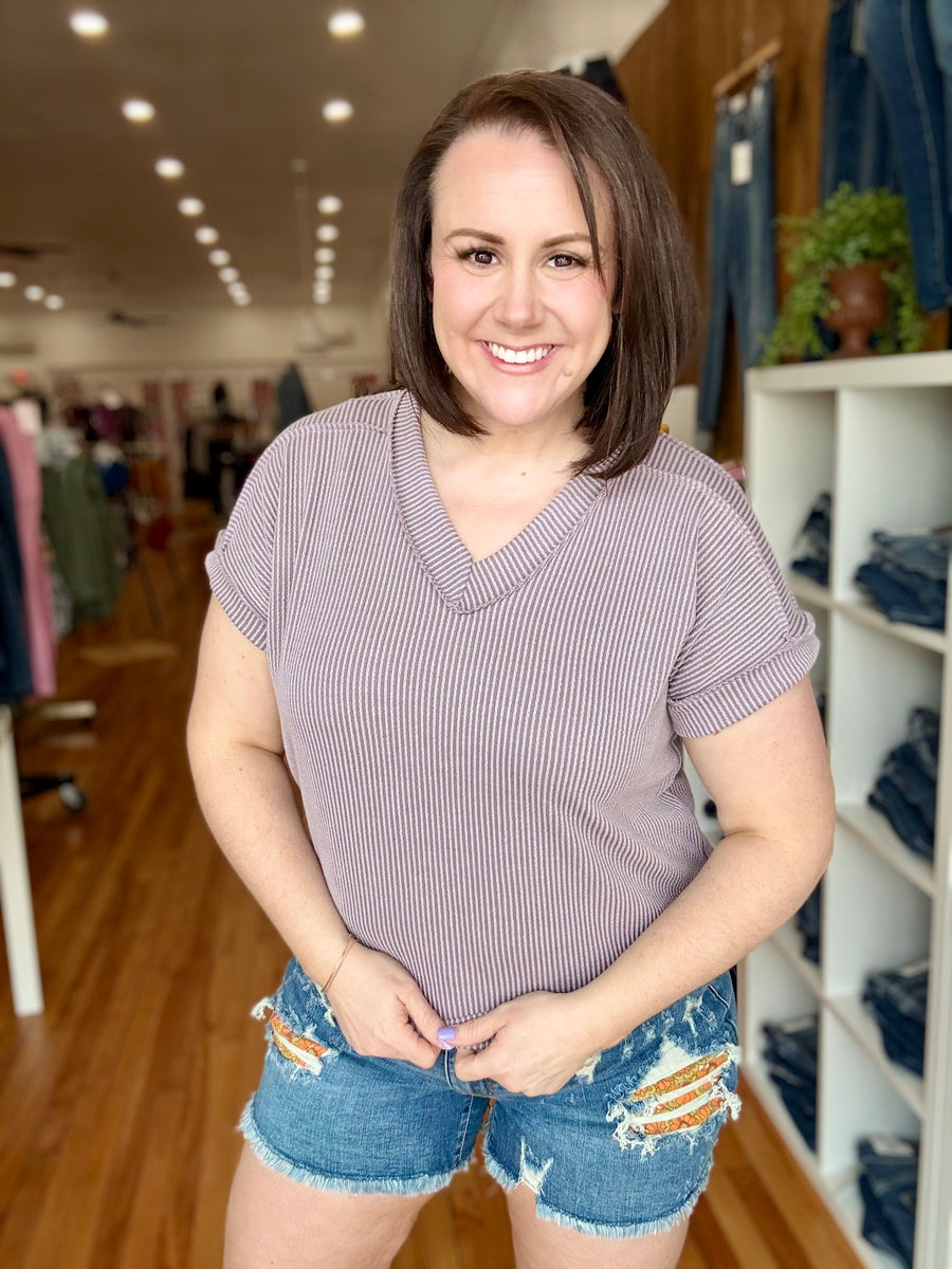 Urban Ribbed Short Sleeve Tee- Dusty Lavender