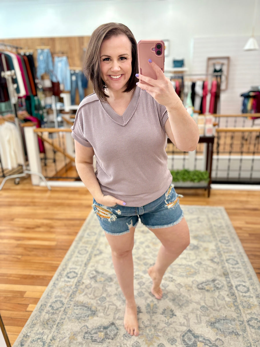 Urban Ribbed Short Sleeve Tee- Dusty Lavender