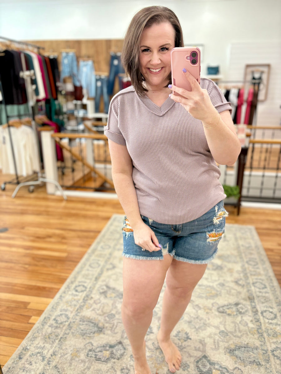 Urban Ribbed Short Sleeve Tee- Dusty Lavender
