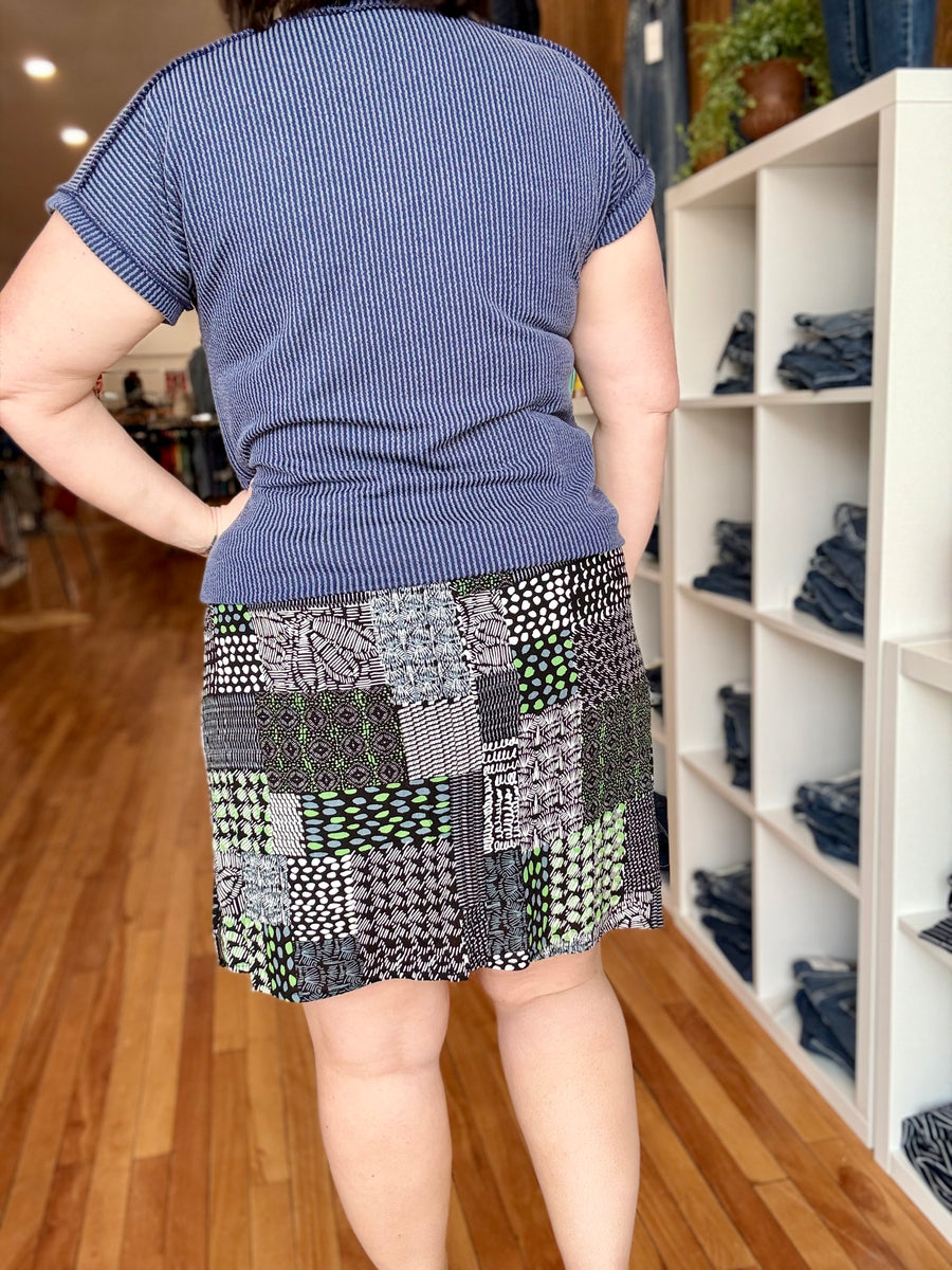 Dolphin Hem Skort With Knit Under Short-  Scribble Patchwork