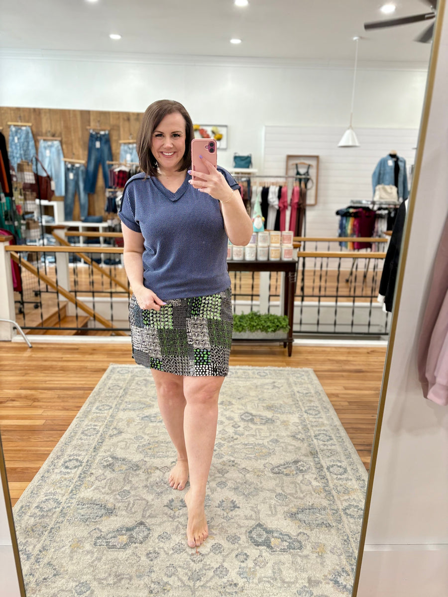 Dolphin Hem Skort With Knit Under Short-  Scribble Patchwork
