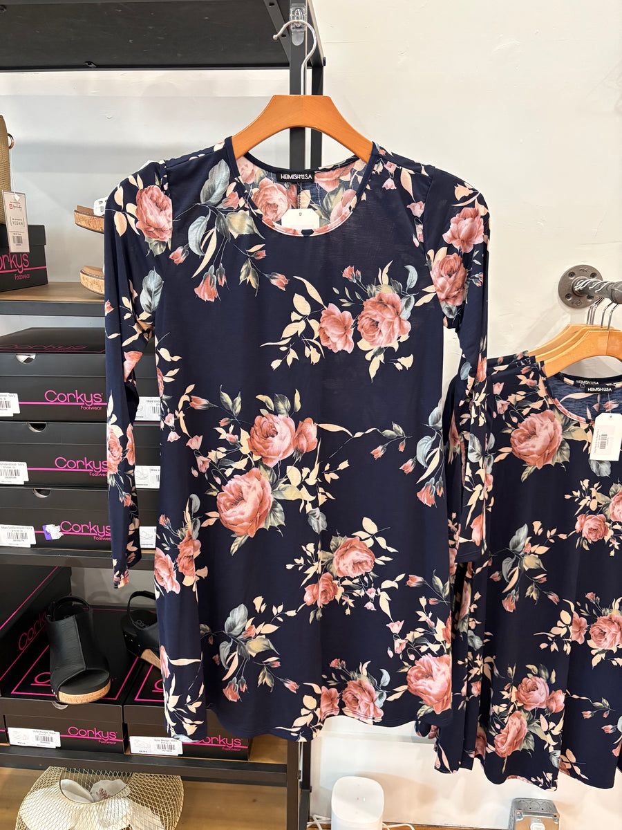 Long Sleeve Dress- Navy Floral