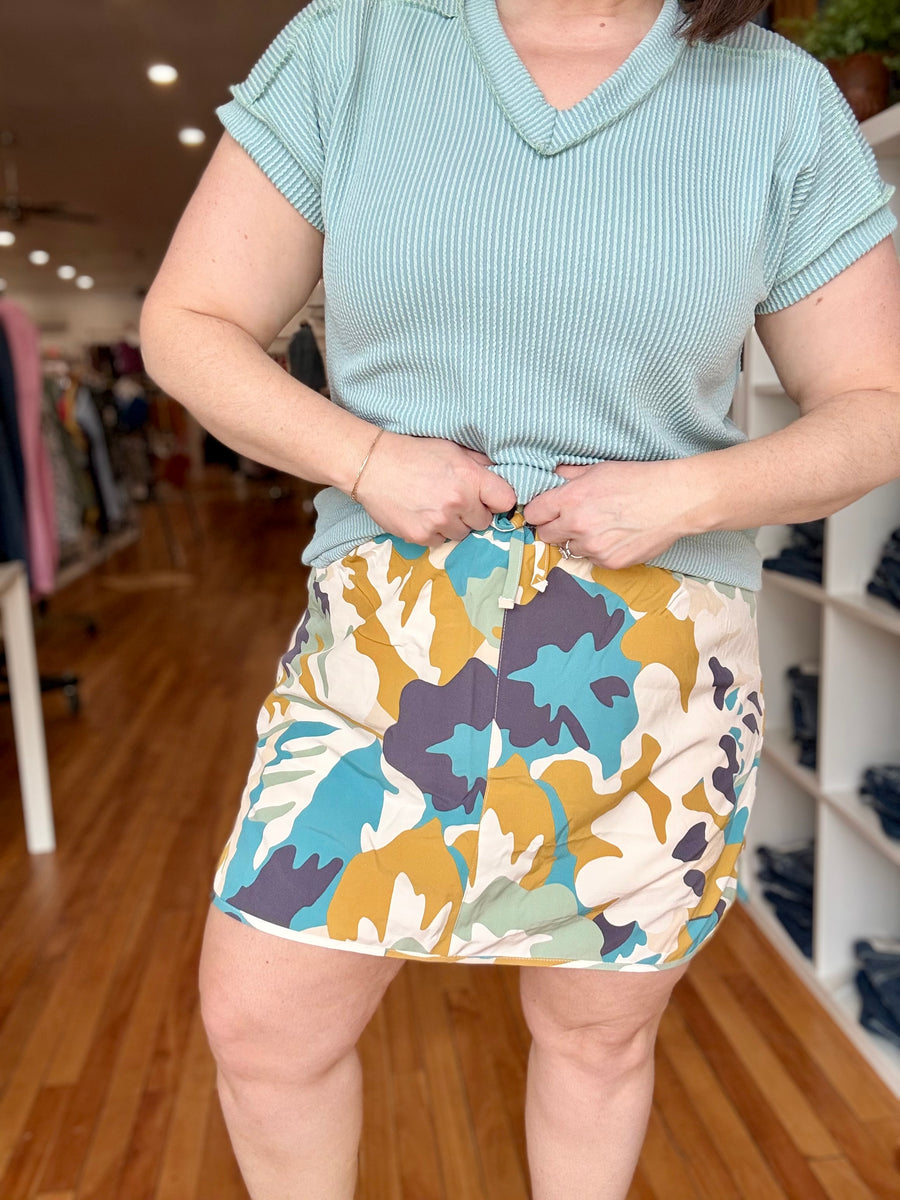 Dolphin Hem Skort with Knit Under Short- Modern Camo