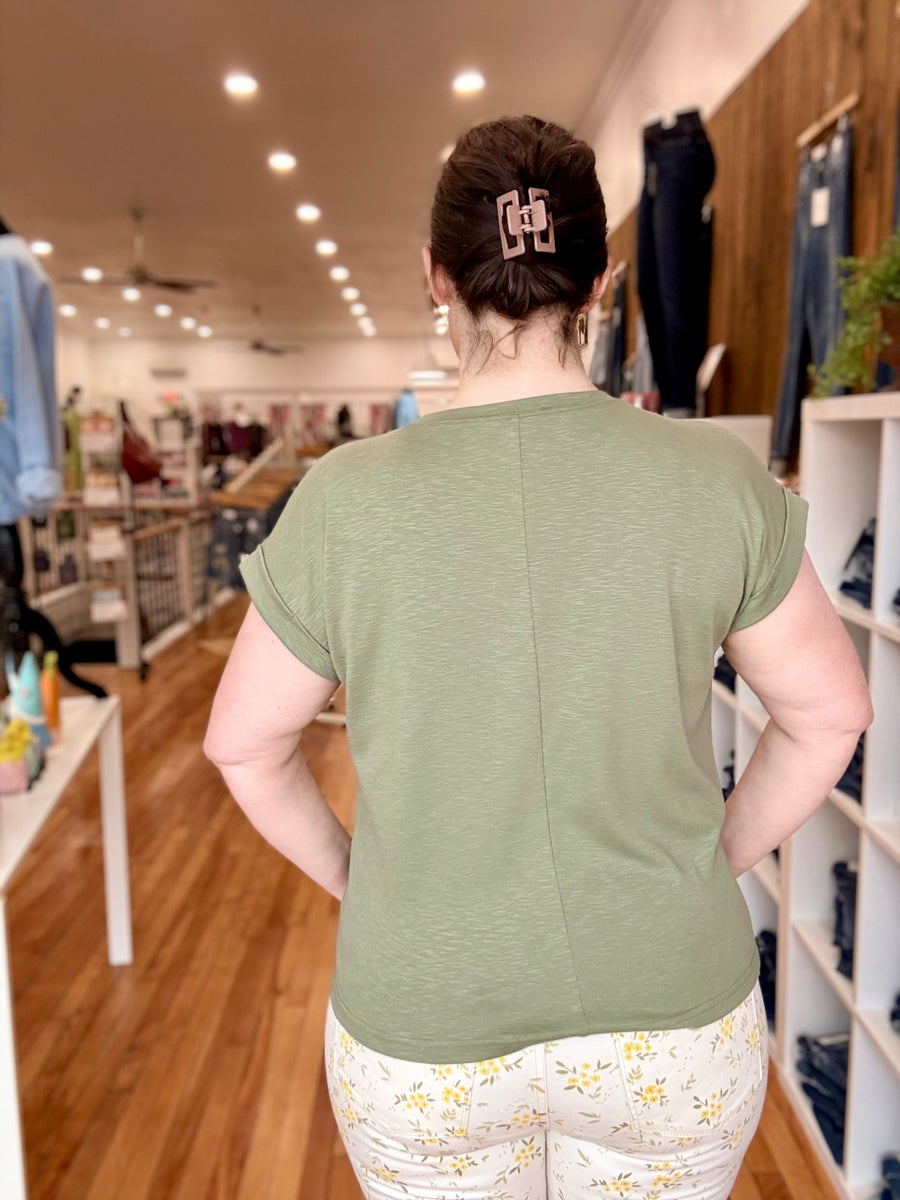 Cotton Modal Rolled Sleeve Tee- Olive