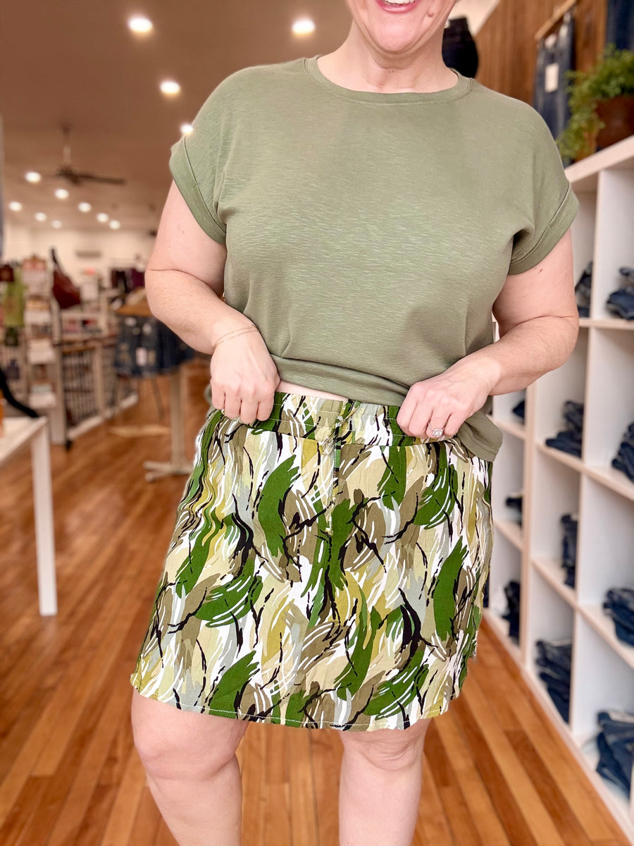 Dolphin Hem Skort With Knit Under Short-  Brushed Leaf