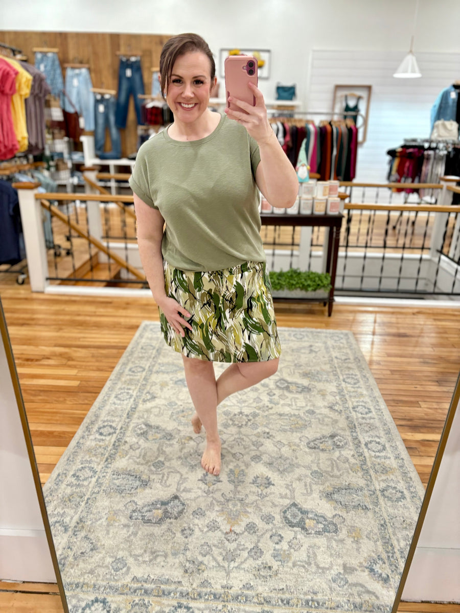 Dolphin Hem Skort With Knit Under Short-  Brushed Leaf