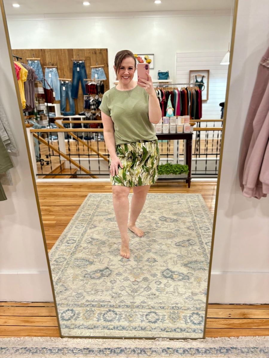 Dolphin Hem Skort With Knit Under Short-  Brushed Leaf