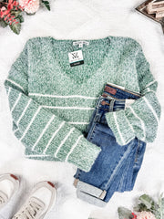 WAREHOUSE Cozy Striped Sweater - Green