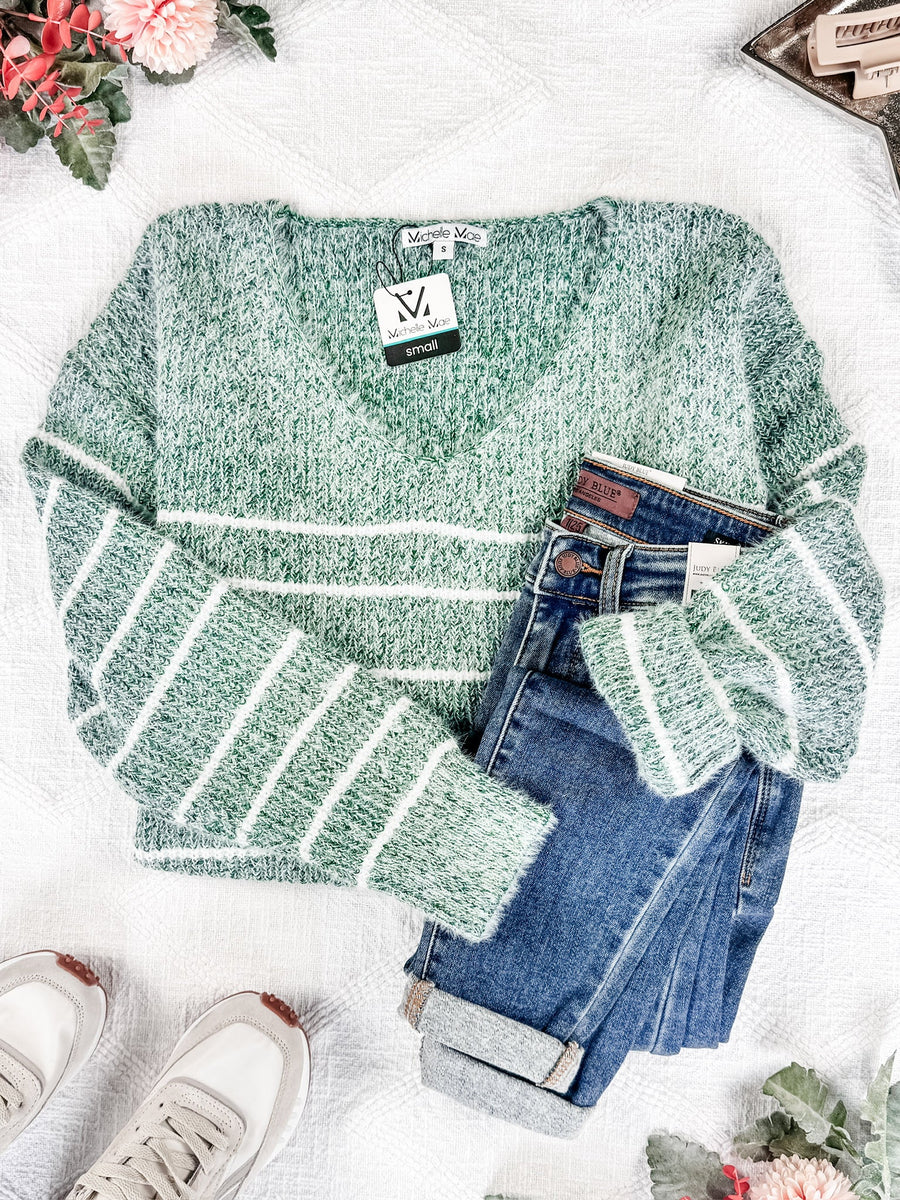 WAREHOUSE Cozy Striped Sweater - Green