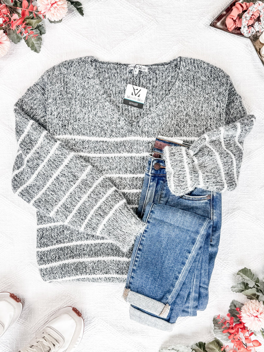 WAREHOUSE Cozy Striped Sweater - Black