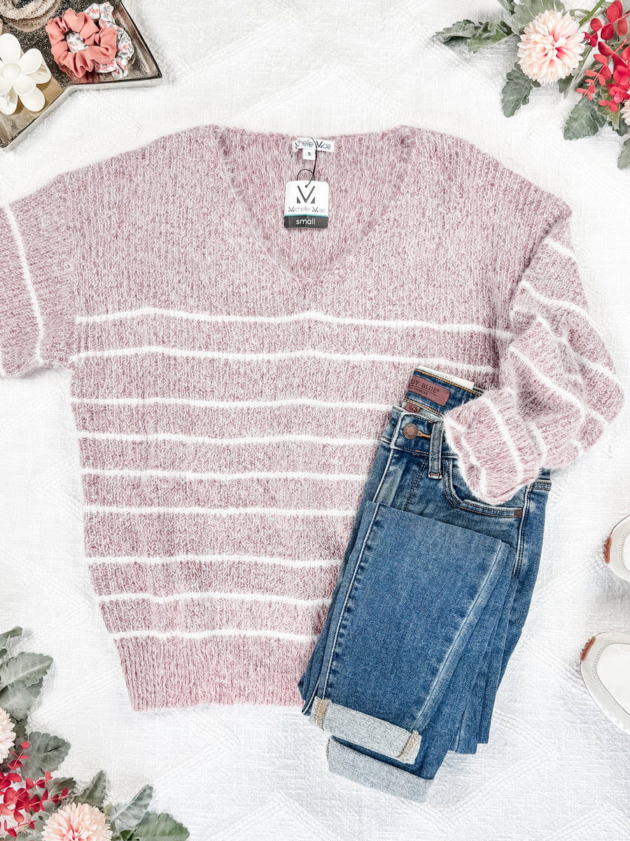 WAREHOUSE Cozy Striped Sweater - Mauve