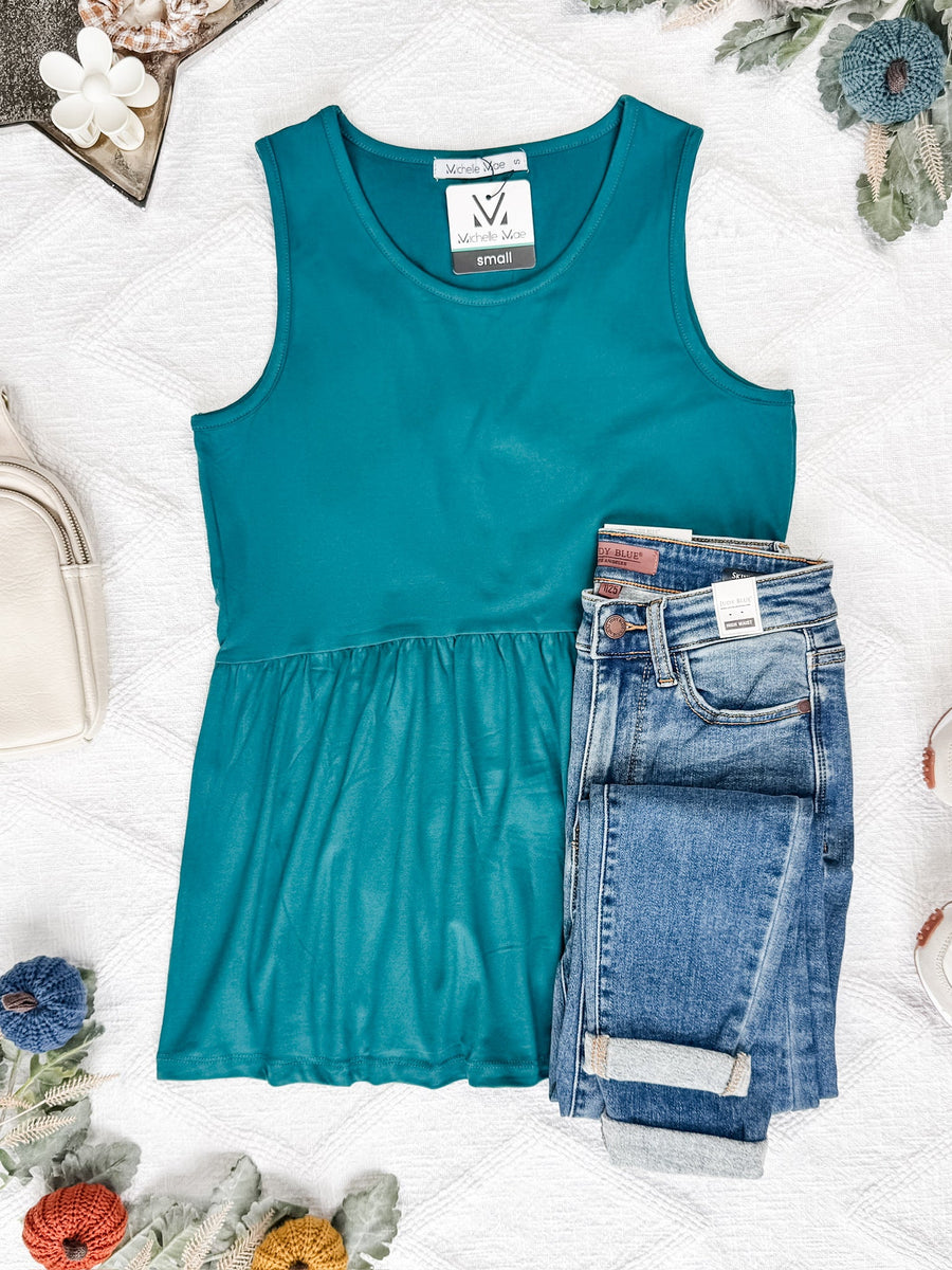 WAREHOUSE Renee Ruffle Tank - Teal