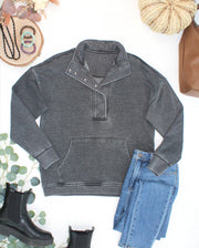 WAREHOUSE ONLY Jesse Vintage Wash Snap Pullover - Black