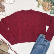 WAREHOUSE ONLY Cable Knit Sweater - Cranberry