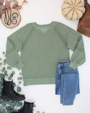 WAREHOUSE ONLY Lace Accent Vintage Wash Pullover - Olive