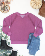 WAREHOUSE ONLY Lace Accent Vintage Wash Pullover - Purple
