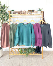 WAREHOUSE ONLY Lace Accent Vintage Wash Pullover - Black