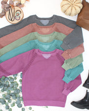 WAREHOUSE ONLY Lace Accent Vintage Wash Pullover - Olive