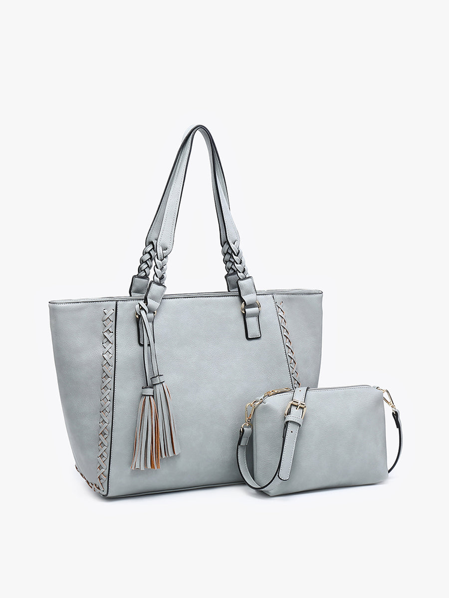 Lisa Structured Tote w/ Braided Accents- Grey Blue
