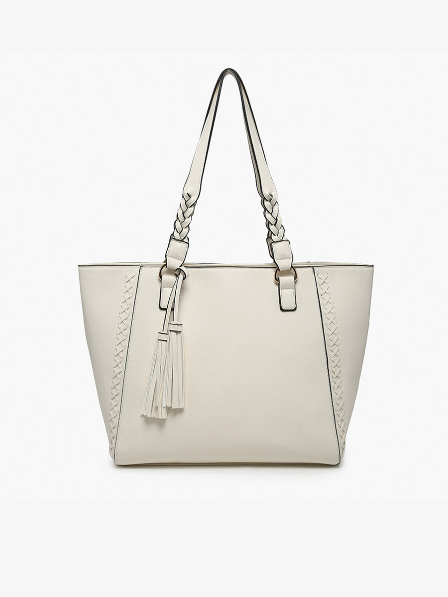 Lisa Structured Tote w/ Braided Accents- Off White