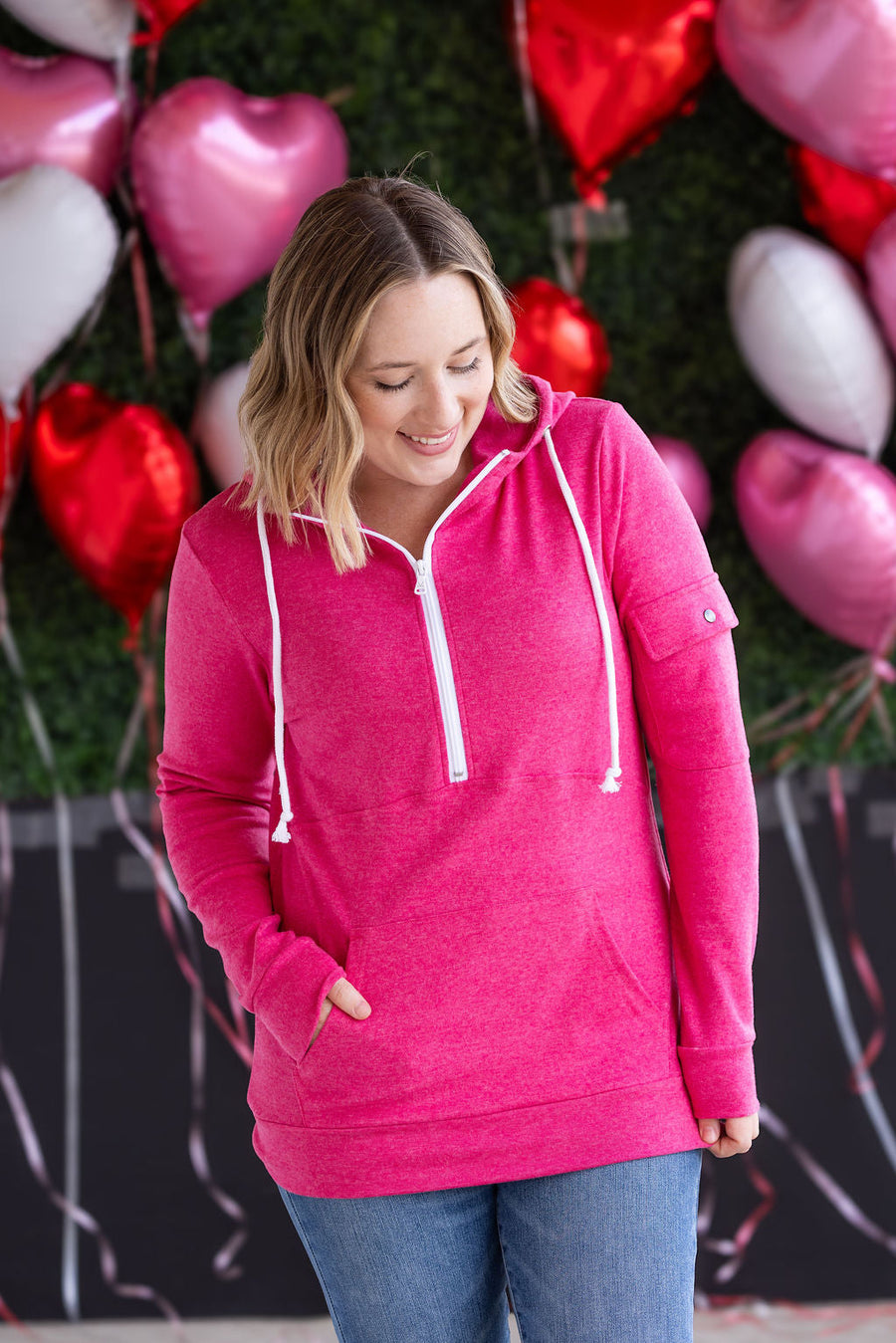 WAREHOUSE Pixie Pocket Halfzip Hoodie - Hot Pink