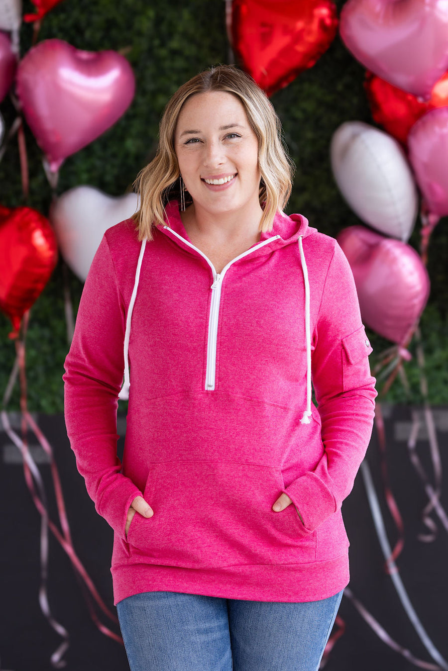 WAREHOUSE Pixie Pocket Halfzip Hoodie - Hot Pink