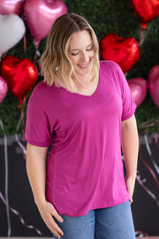 WAREHOUSE Bamboo V Neck Tee - Magenta