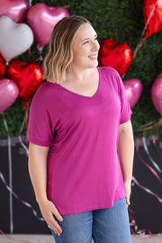 WAREHOUSE Bamboo V Neck Tee - Magenta