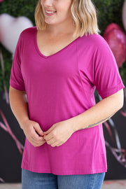 WAREHOUSE Bamboo V Neck Tee - Magenta