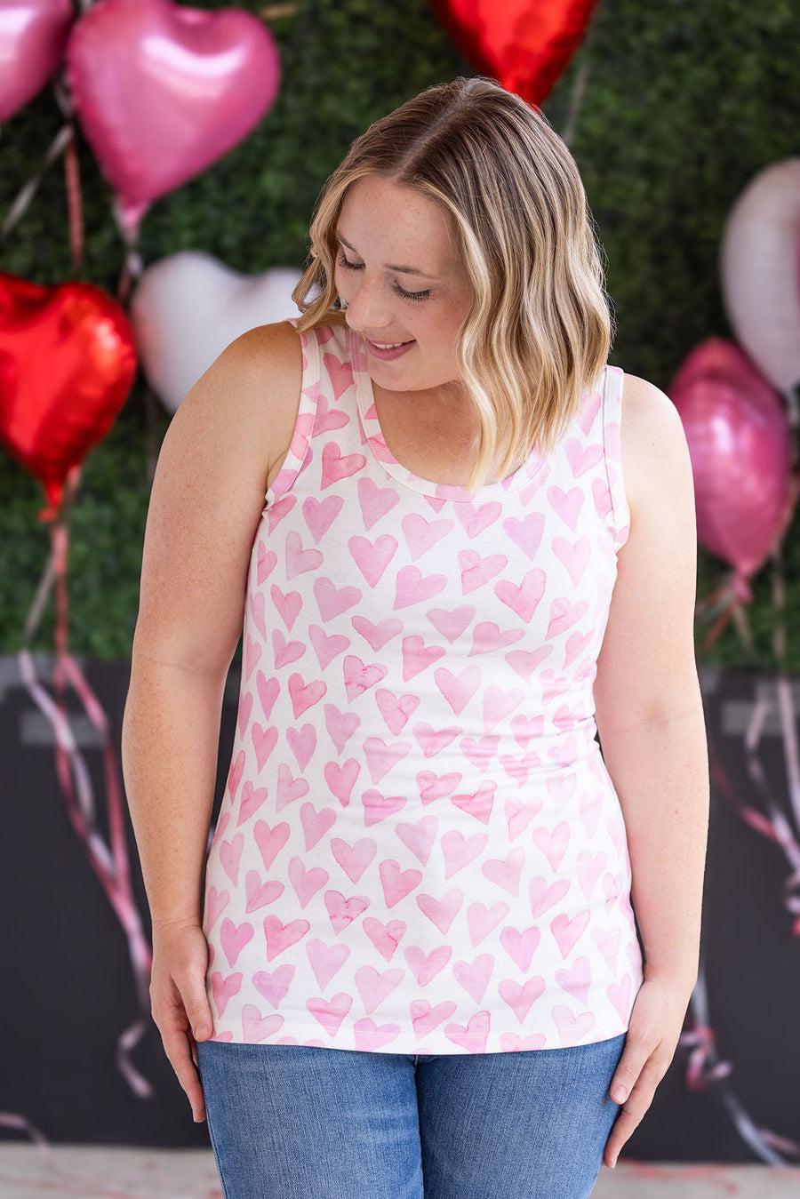 WAREHOUSE Ava Tank - Blushing Pink Hearts