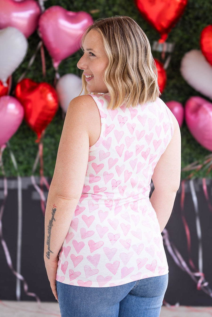 WAREHOUSE Ava Tank - Blushing Pink Hearts