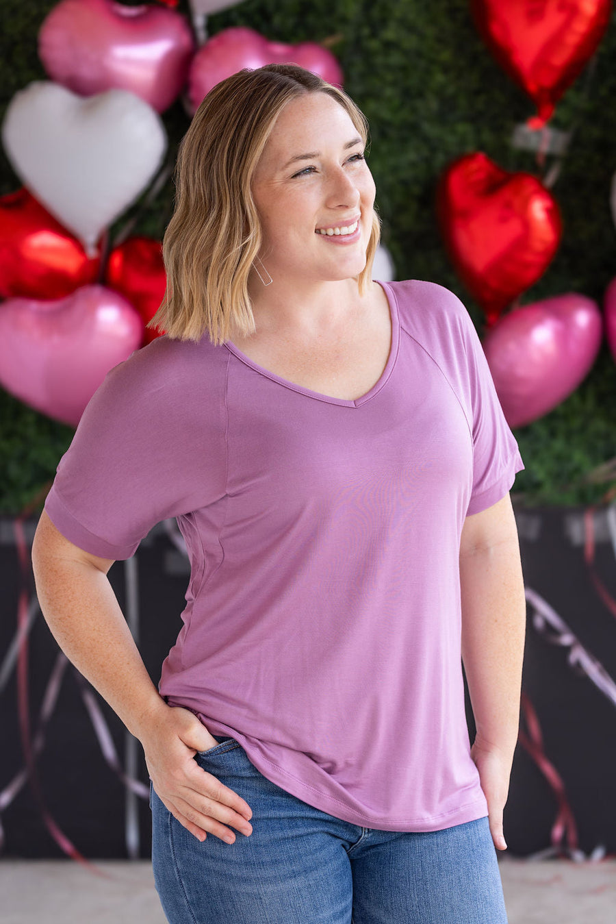 WAREHOUSE Bamboo V Neck Tee - Pink
