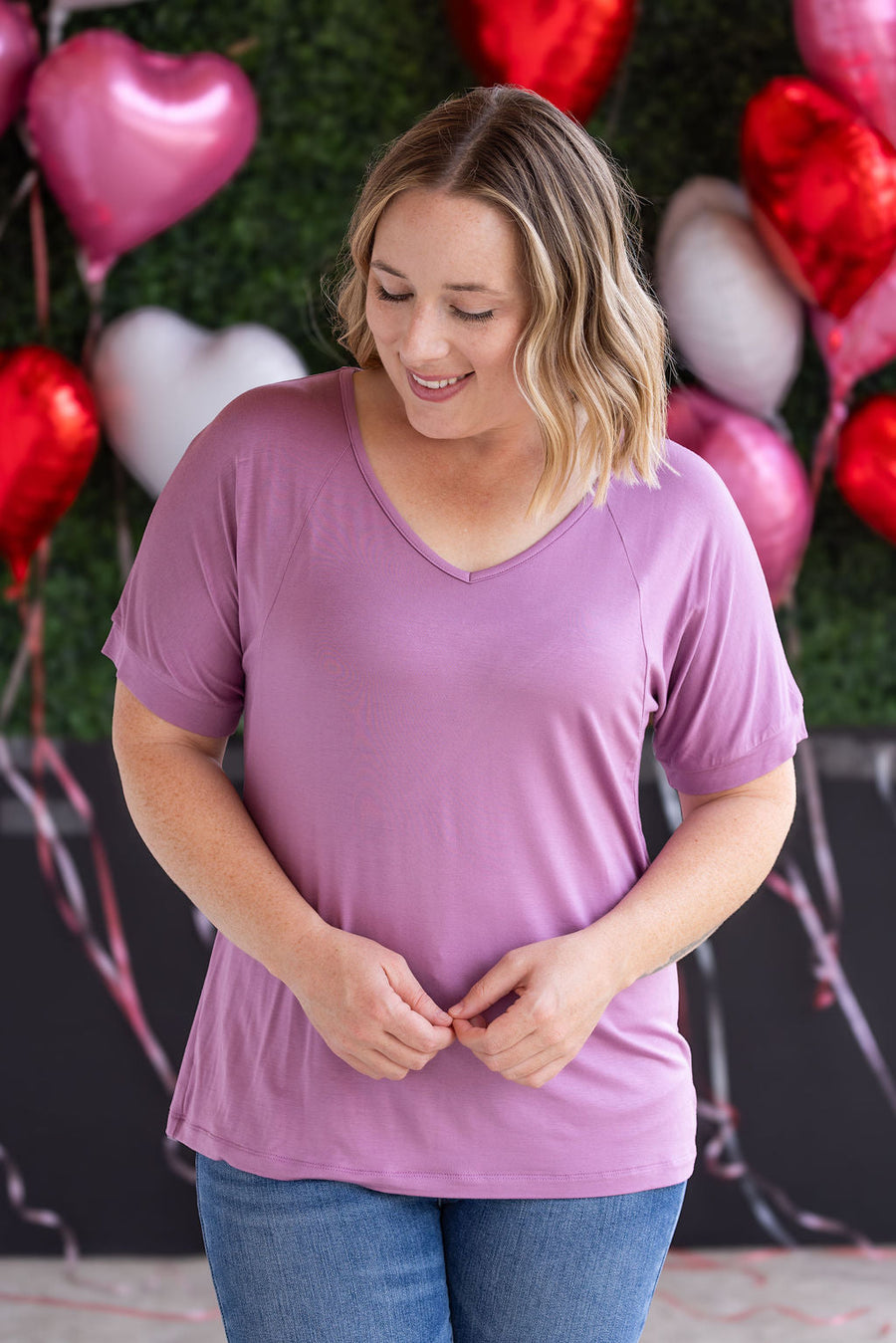 WAREHOUSE Bamboo V Neck Tee - Pink