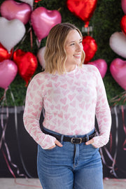 WAREHOUSE Blair Long Sleeve Top -  Blushing Pink Hearts