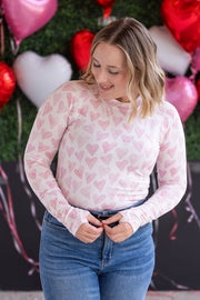 WAREHOUSE Blair Long Sleeve Top -  Blushing Pink Hearts