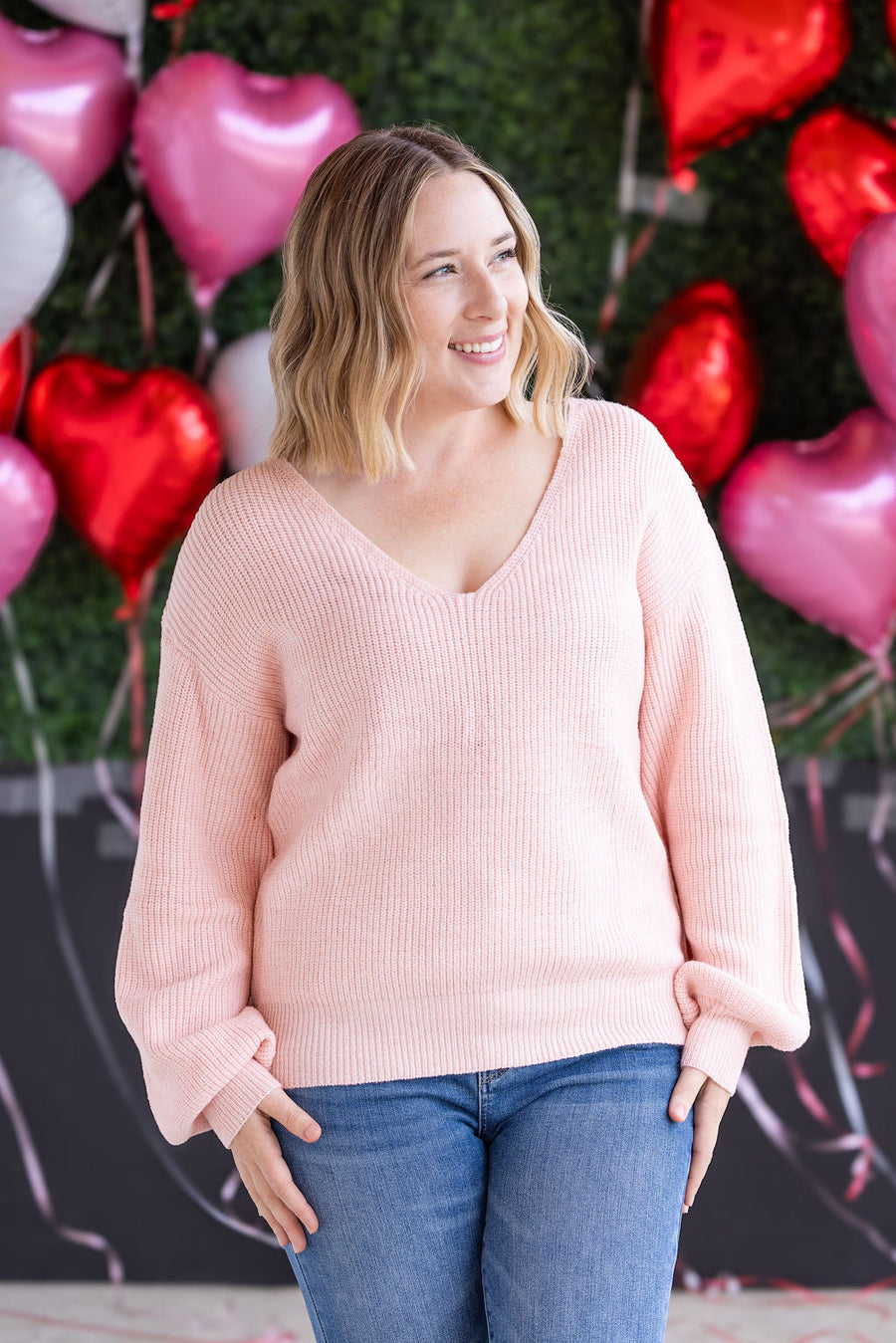 WAREHOUSE Bethany Bow Knit Sweater - Light Pink