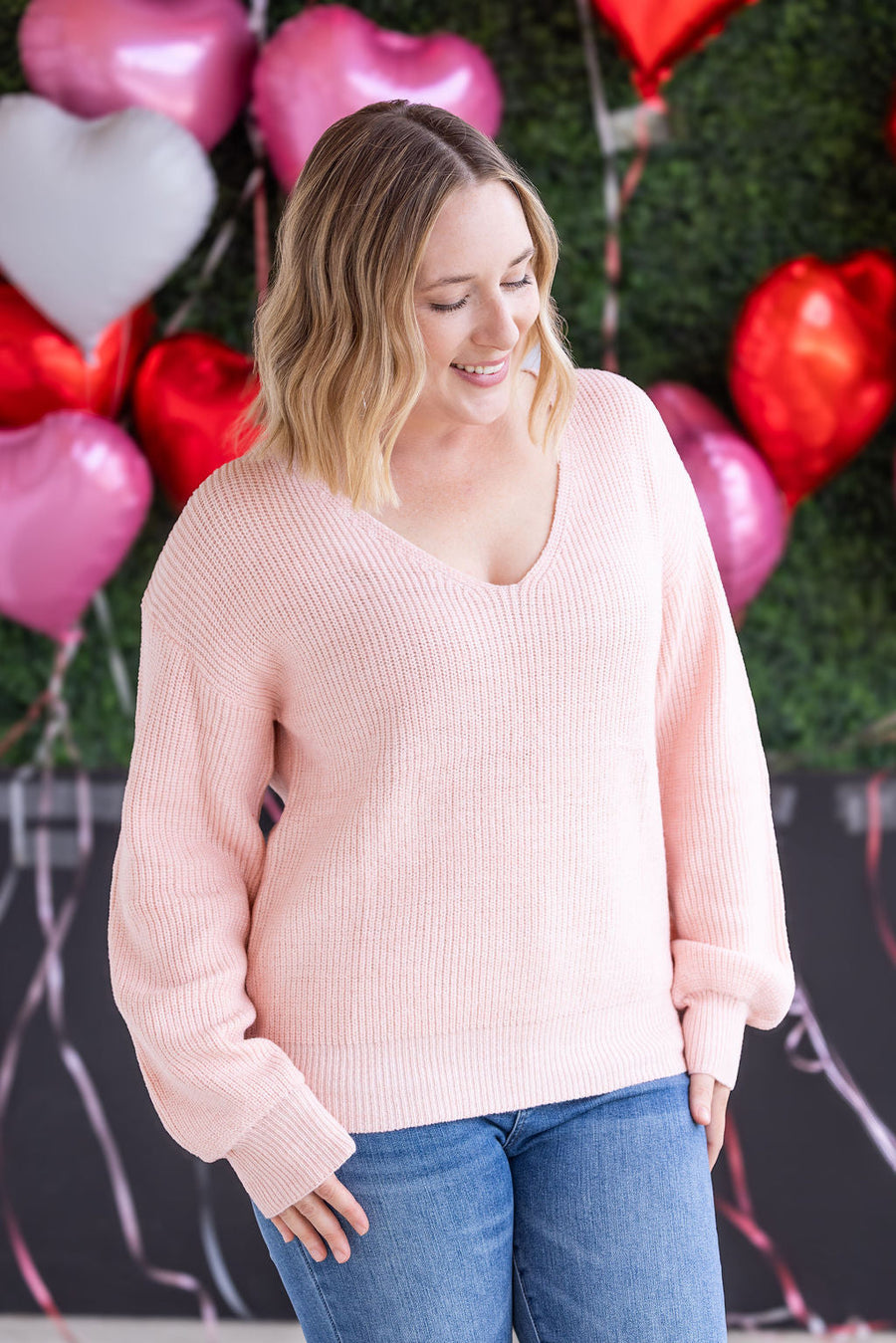 WAREHOUSE Bethany Bow Knit Sweater - Light Pink