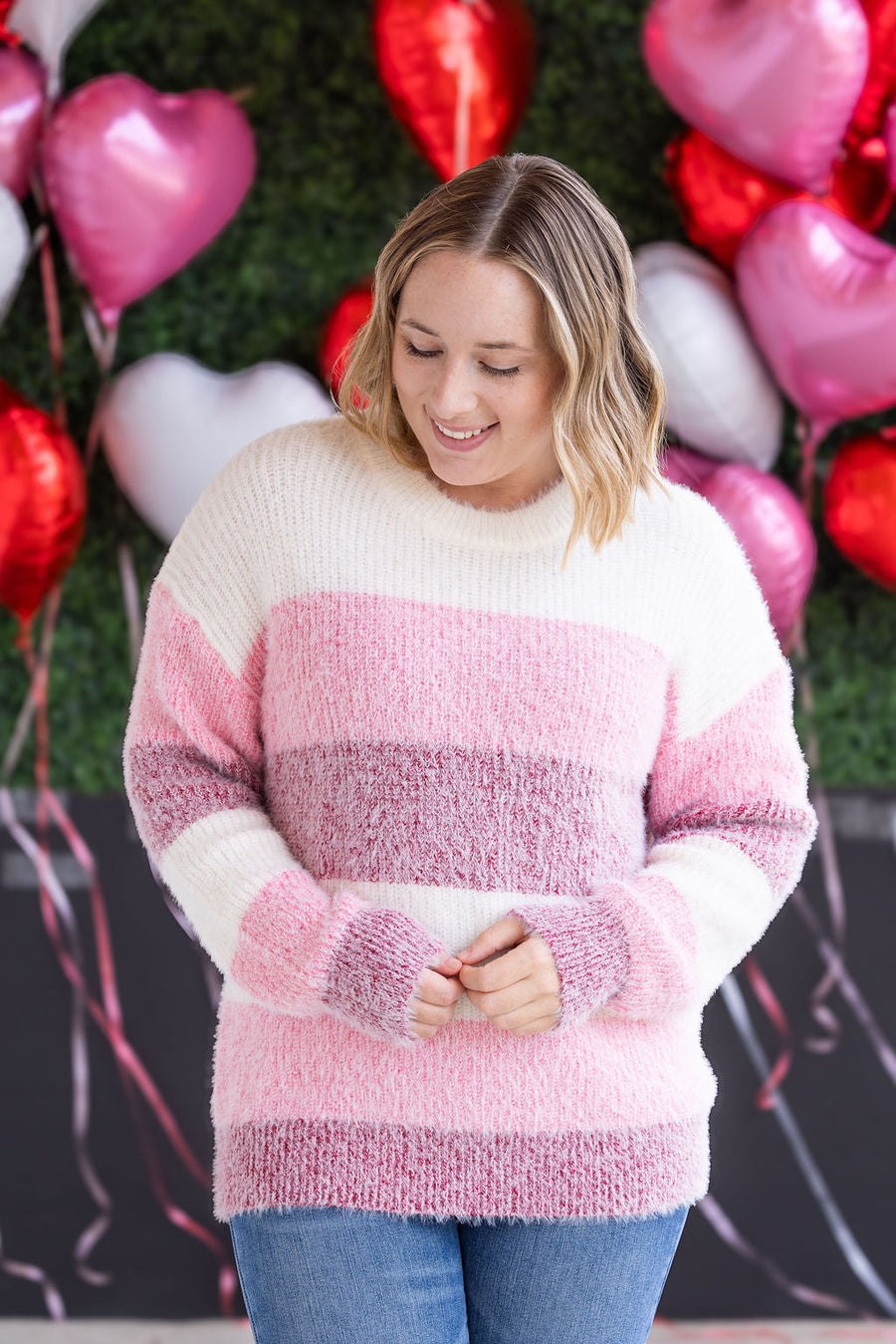 WAREHOUSE Cozy Block Sweater - VDay Stripes