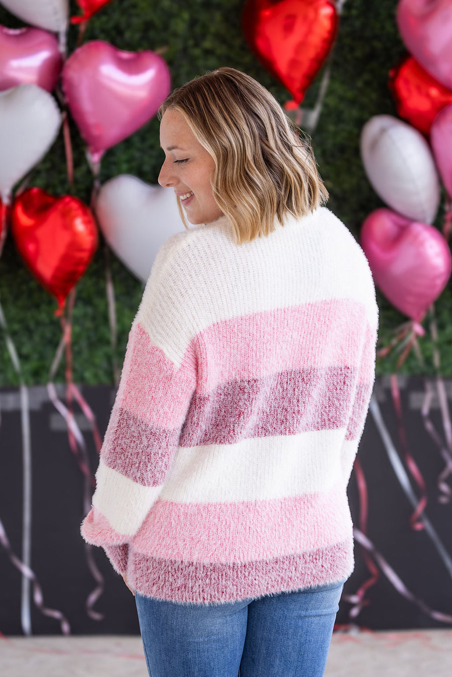 WAREHOUSE Cozy Block Sweater - VDay Stripes