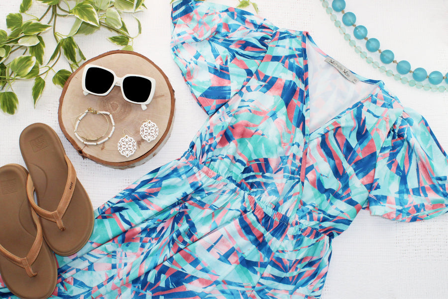 WAREHOUSE ONLY Millie Maxi Dress - Abstract Aqua Breeze FINAL SALE