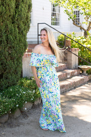 Oakley Off The Shoulder Maxi Dress - Mint Floral