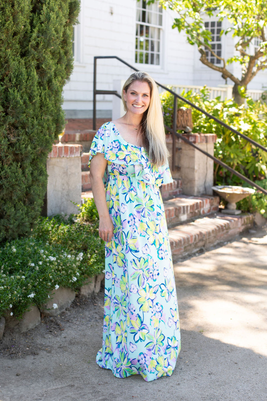 Oakley Off The Shoulder Maxi Dress - Mint Floral