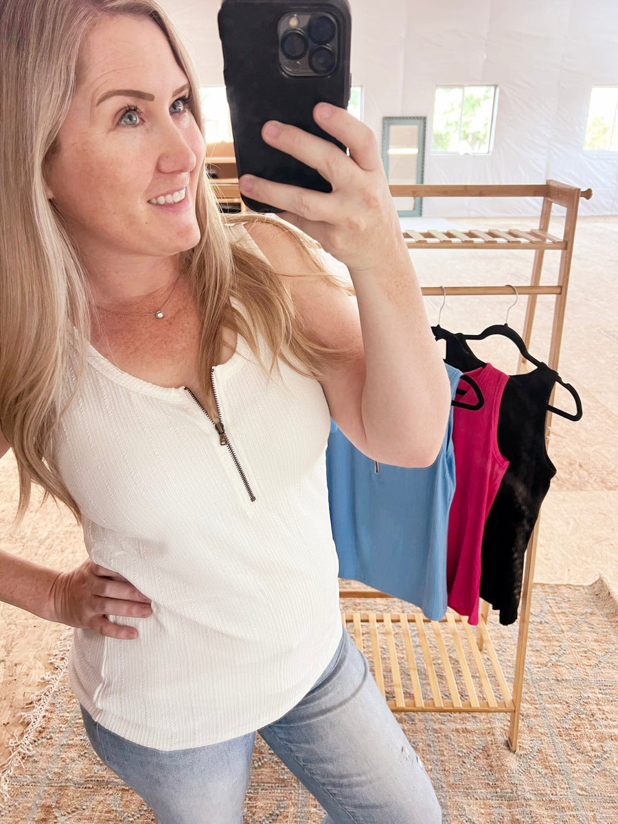 WAREHOUSE Mila Zipper Tank - Ivory