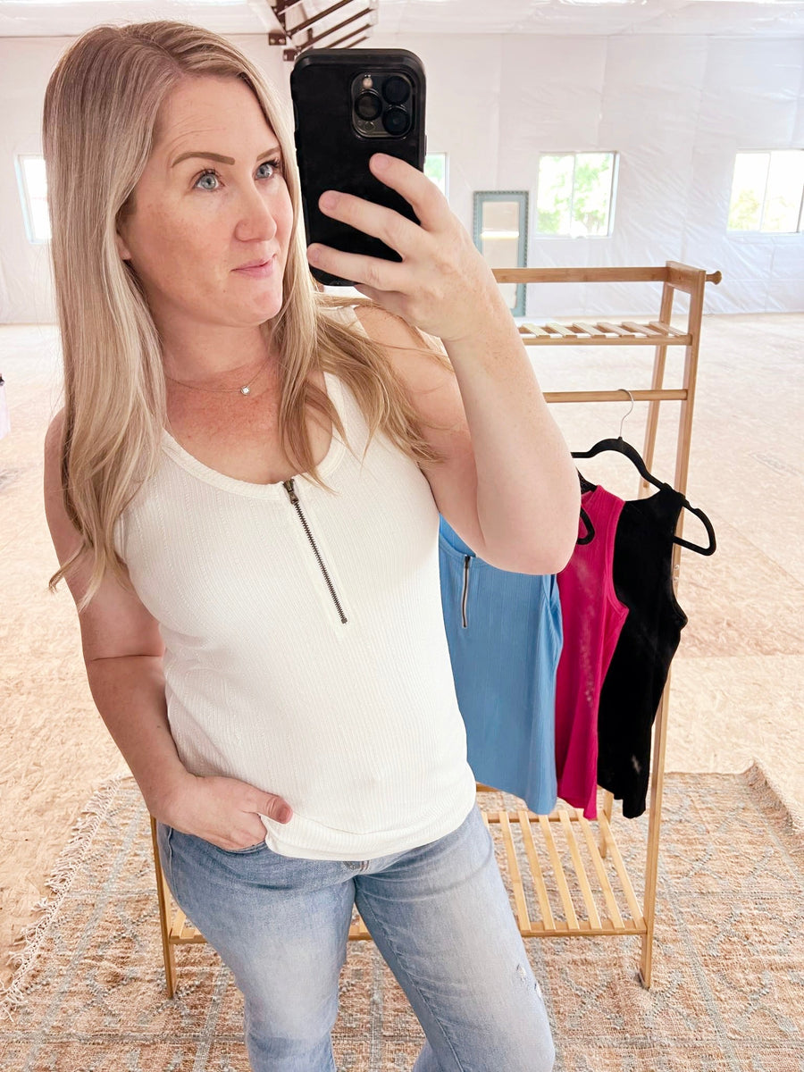 WAREHOUSE Mila Zipper Tank - Ivory