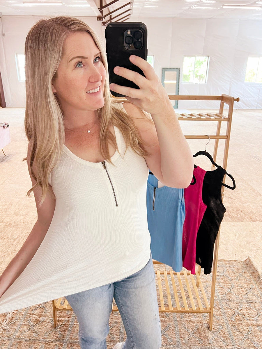 WAREHOUSE Mila Zipper Tank - Ivory