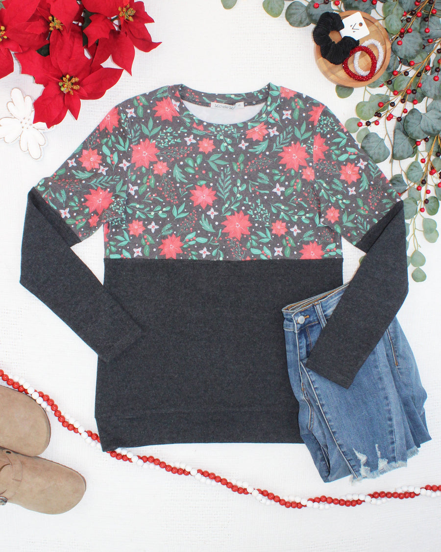 WAREHOUSE ONLY Natalie Pullover - Poinsettia Nights