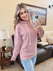 WAREHOUSE Kacey Ribbed Hoodie - Rose