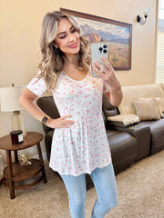 WAREHOUSE Sarah Ruffle Short Sleeve - Pretty in Pink Floral